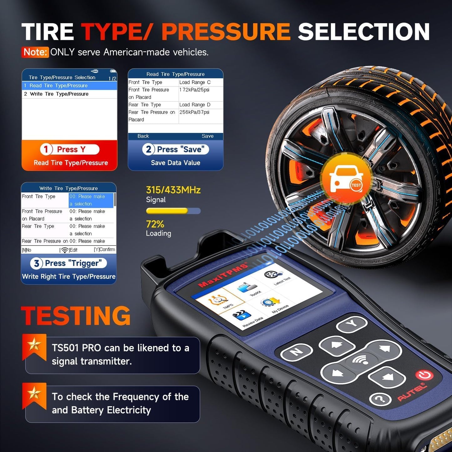 Autel MaxiTPMS TS501 PRO, 2025 TPMS Programming Tool Same as TS508, Up of TS501 TS408S, Relearn Activate 99% TPMS Sensors, Program Autel MX-Sensor 315/433MHz, TPMS Reset & Diagnostics, Lifetime Update