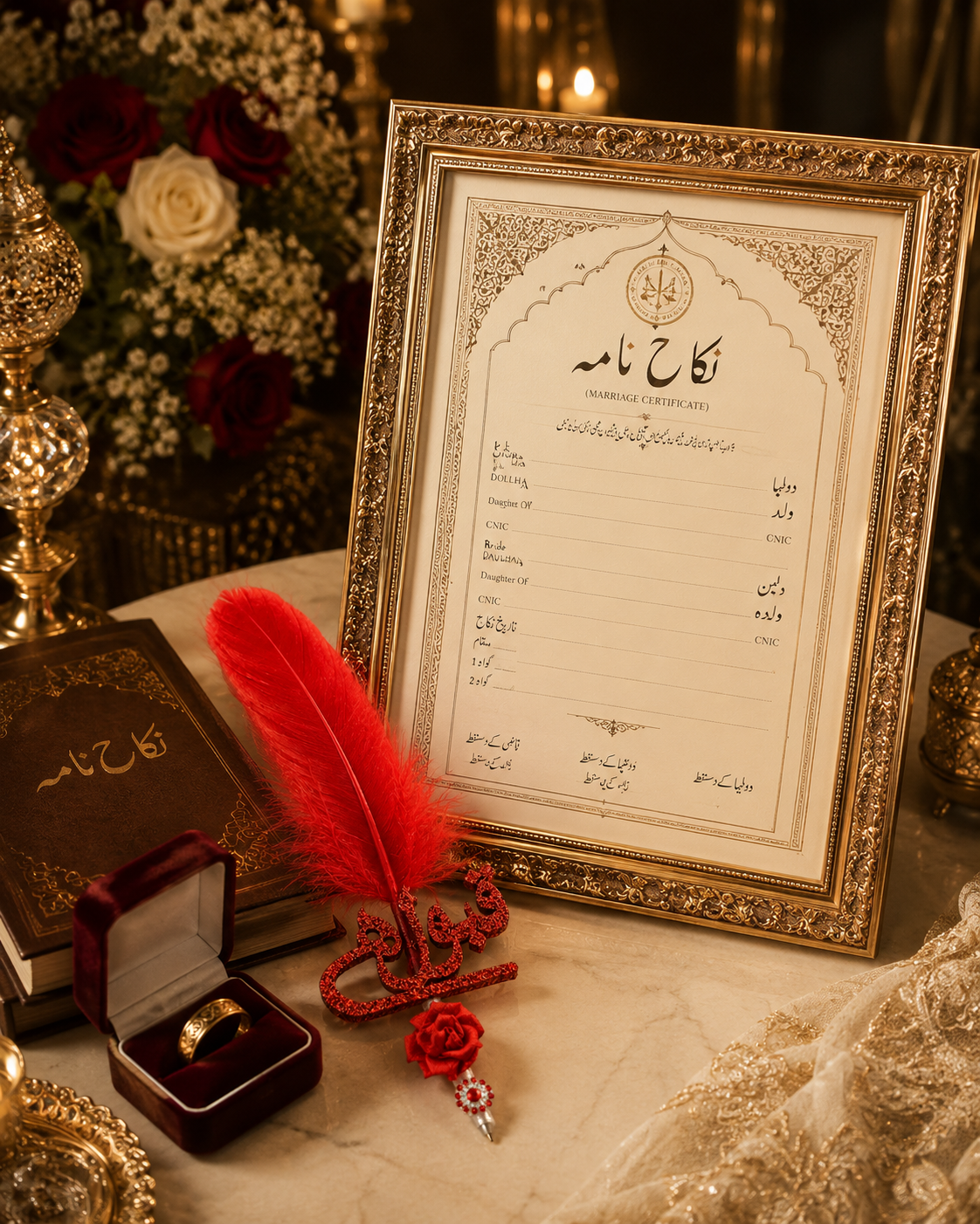 Elegant Nikah Feather Pen – Wedding Signing Pen, Islamic Wedding Accessory, Bridal Gift, Groom Gift & Keepsake