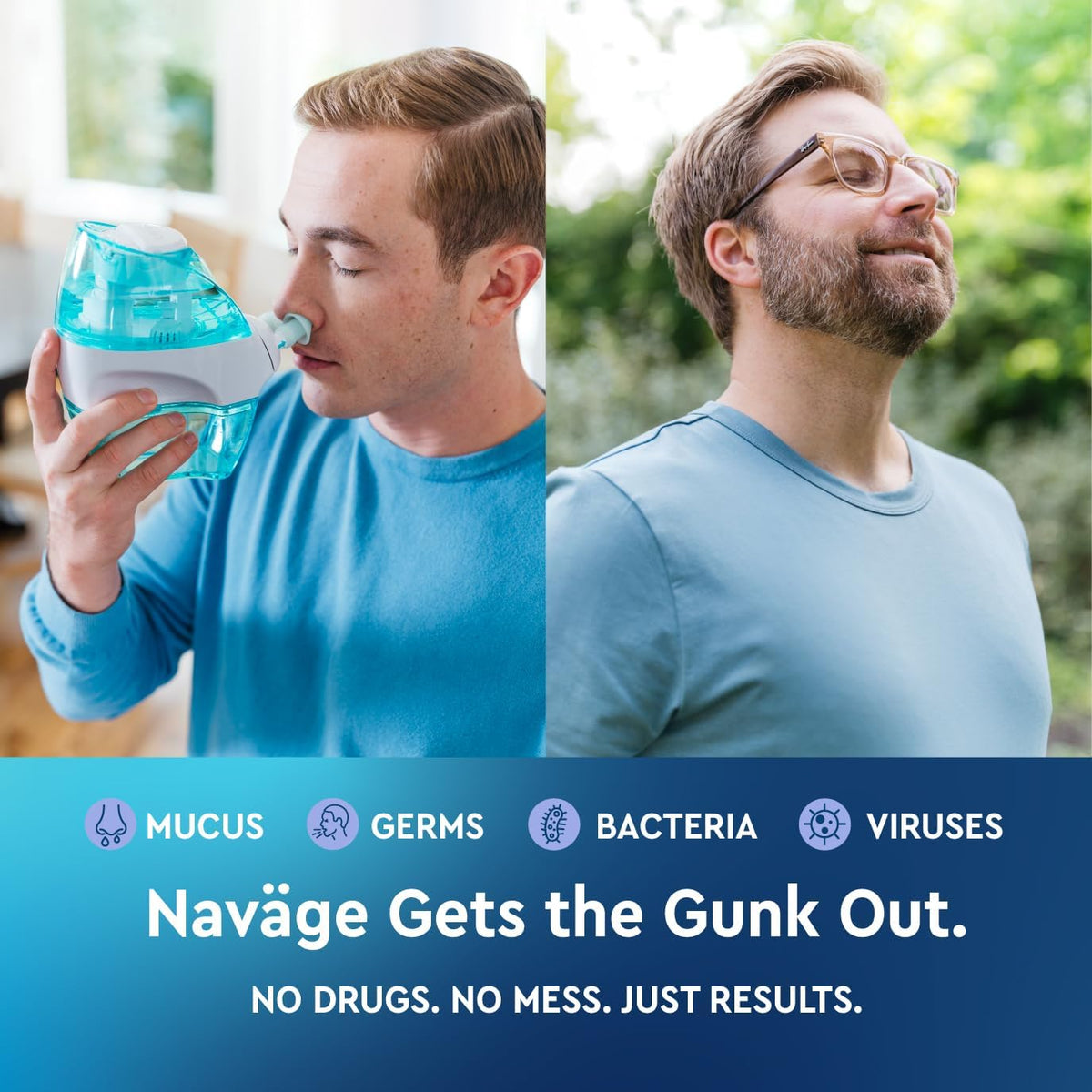 Navage Essentials Bundle – Powered Nasal Irrigation System – Saline Nasal Rinse Kit with Navage Nose Cleaner, 30 SaltPods & Countertop Caddy - PuriLite