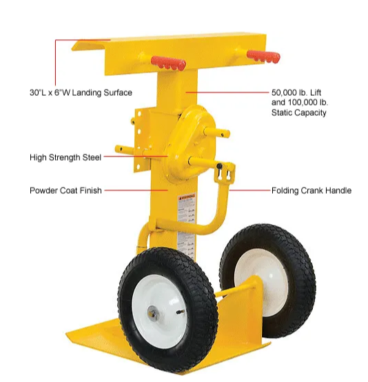 Global Industrial™ Hand Crank Trailer Jack Stand 100,000 Lb. Static Cap. Pneumatic Wheels