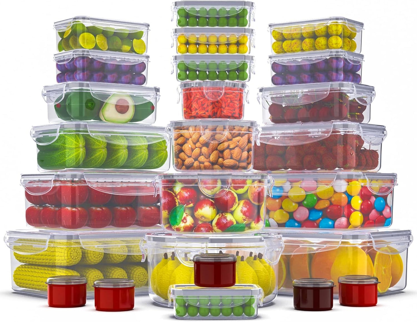 50 Pcs Large Food Storage Containers with Lids Airtight-85 oz to Sauces Box-Total 526Oz Stackable Kitchen Bowls Set Meal Prep Containers-BPA Free Leak proof Plastic Freezer Microwave safe