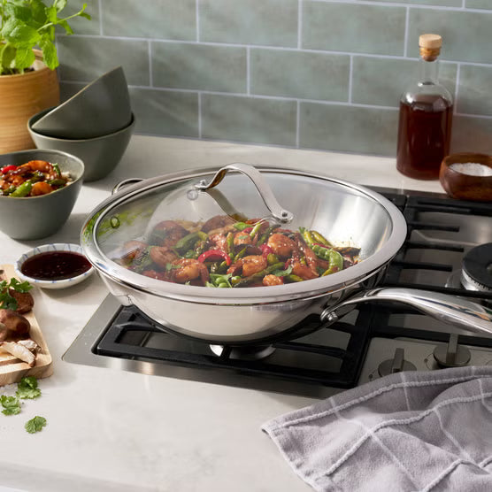 HENCKELS Aragon Stainless Steel Wok with Glass Lid 32cm (12.6")