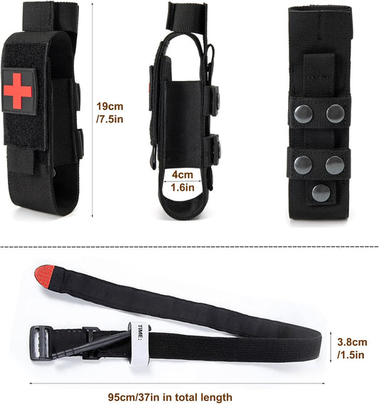 Cozii Tourniquet Pouch Kit with Tactical Tourniquet & Trauma Shears, Molle Compatible Emergency First Aid Holder, Portable Bleeding Control Kit (Black) - PuriLite
