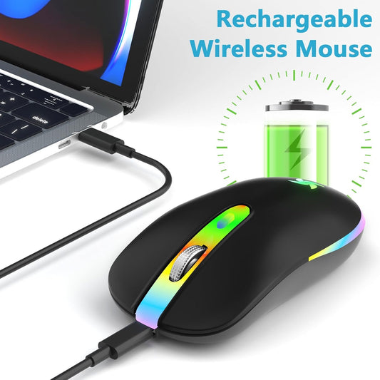 Wireless Mouse, 2.4G Portable Ergonomic Mouse with USB Receiver & Type-C Receiver, Computer Cordless Mouse, Portable Wireless Computer Mice, Energy Saving, for Laptop, PC, Windows, Mac (Black) - PuriLite