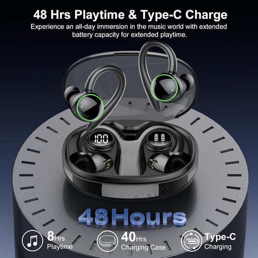 Wireless Earbuds, Bluetooth 5.3 Headphones Sport, Bluetooth Earbuds with Noise Canceling Mic, 48H Stereo Wireless Headphones IP7 Waterproof Ear Buds, Earphones with Earhooks for Sports/Workout/Running - PuriLite