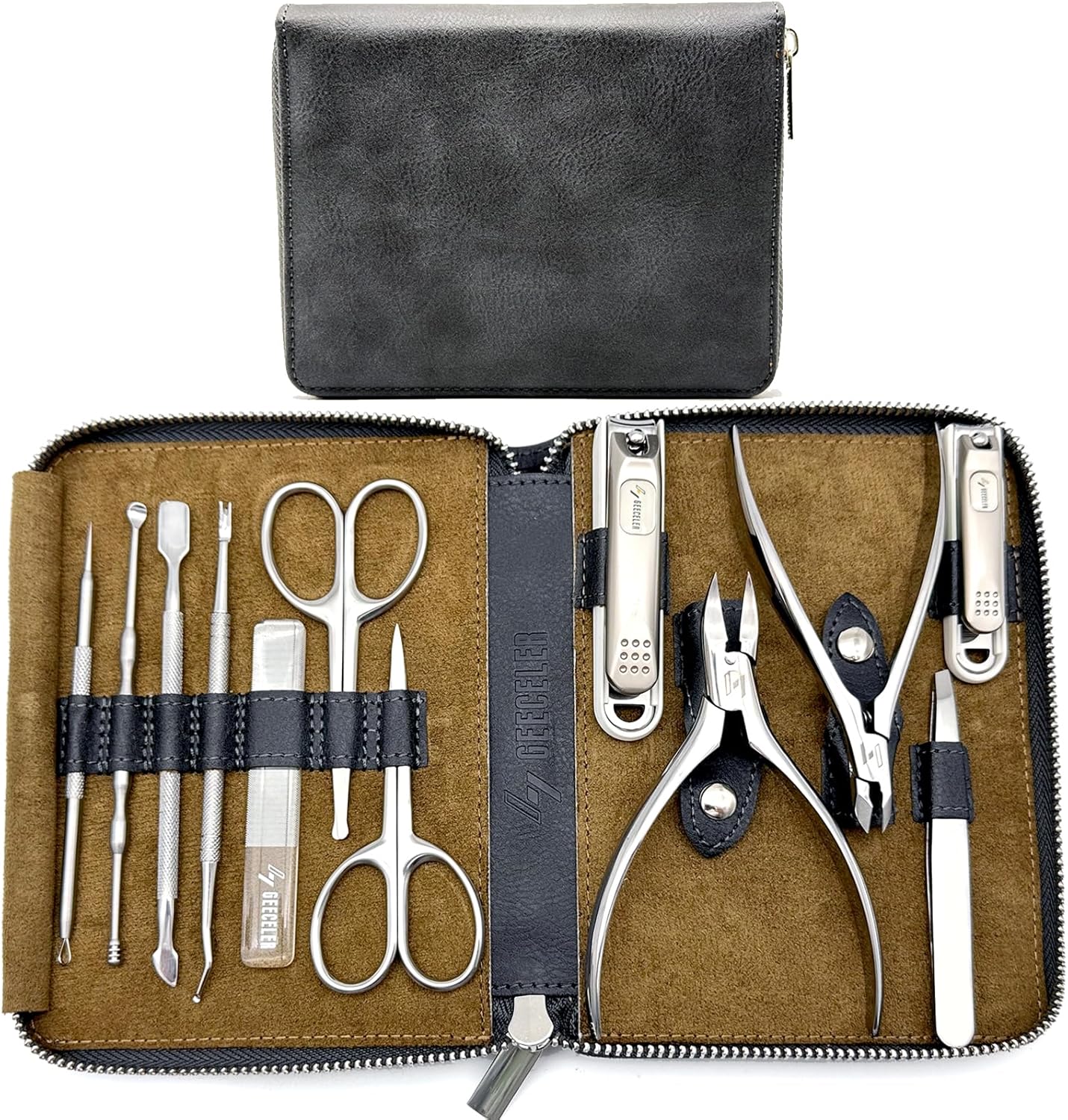 LYGA Nail Clipper Set 12 Pcs with Leather Case, Manicure Set for Men/Women, Quality Pedicure Kit, Quality Gift., Black
