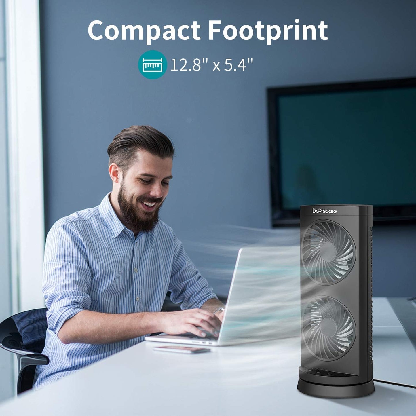 Dr. Prepare Tower Fan Oscillating Fan, Portable Desk Fan with 3-Speed Options, Dual Air Circulation, 110° Oscillation, 3 Timers, Personal Quiet Table Fan for Home Office Desktop Bedroom, 13 inch