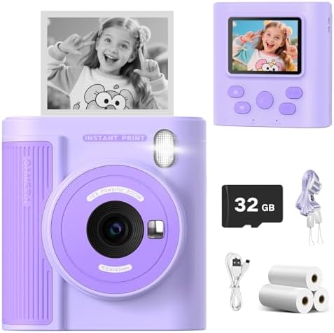 Mgaolo Kids Camera with Instant Print, Thermal Printing Digital Camera Gift for 3-12 Years Old Children, Safe Ink-Free Design, Toy for Creativity & Learning (Black)