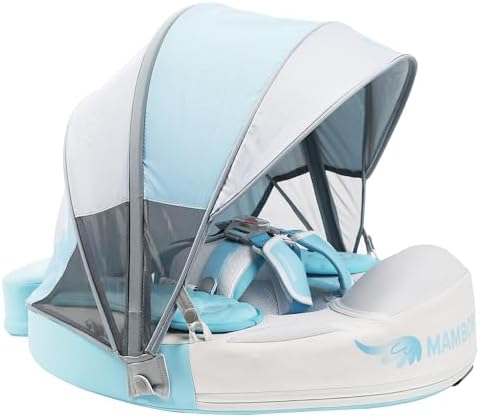 Mambobaby Baby Swim Float with Canopy, Non-Inflatable Solid Baby Float, Upgrade Soft Skin-Friendly Material Infant Swim Float