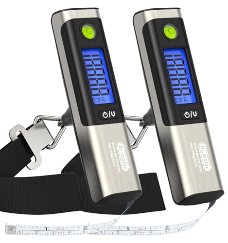 Luggage Scale, Dr.meter Digital Hanging Weight Scale with Tape Ruler, Portable Suitcase Scale 110lb/50kg Backlight LCD Display Electronic Scale Travel Essentials Traveler Gifts, Overload Alarm-Silver