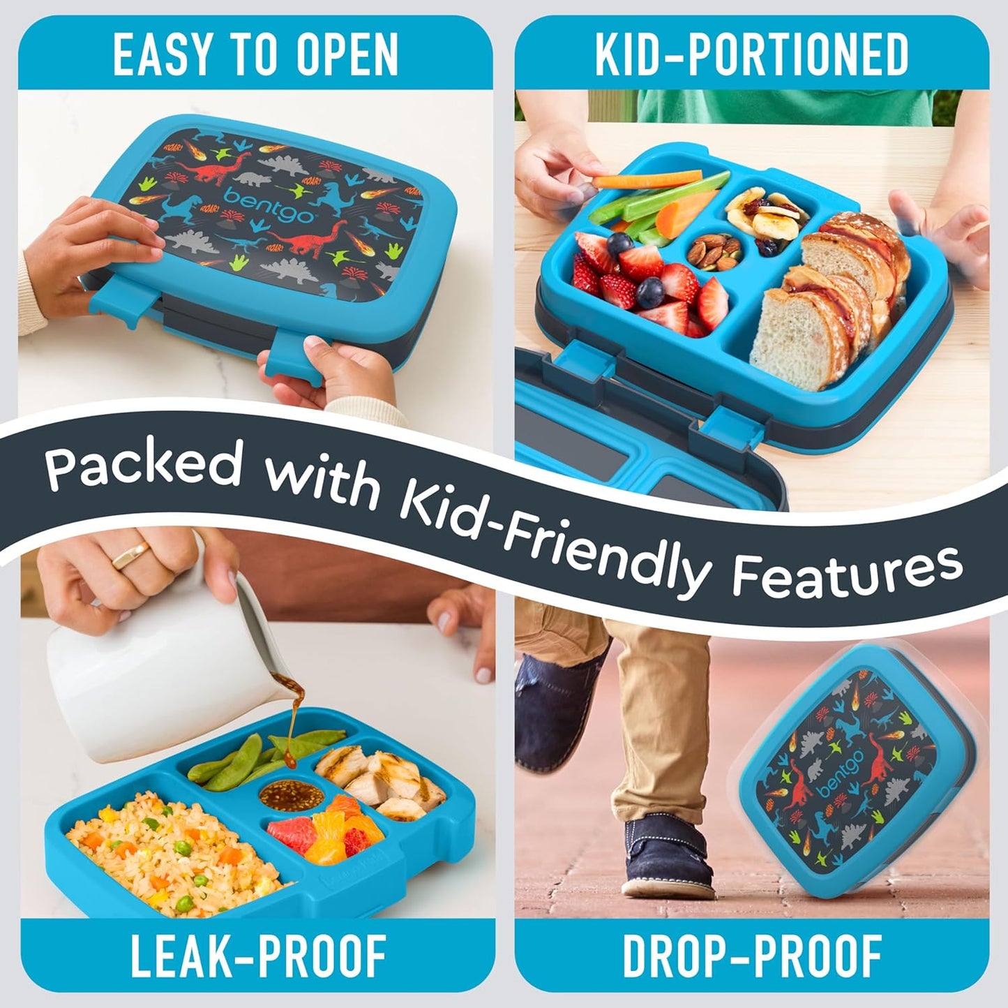 Bentgo Kids Prints Leak-Proof, 5-Compartment Bento-Style Kids Lunch Box - Ideal Portion Sizes for Ages 3 to 7 - BPA-Free, Dishwasher Safe, Food-Safe Materials (Dinosaur)