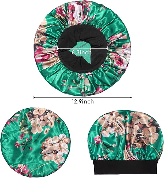 Satin Bonnet Hair Bonnet for Sleeping- 4 Pack Large Silk Bonnets for Women with Elastic Soft Band for Hair Care Braids