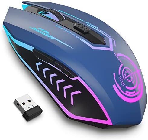 Wireless Gaming Mouse Up to 10000 DPI, UHURU Rechargeable USB Wireless Mouse with 6 Buttons 7 Changeable LED Color Ergonomic Programmable MMO RPG for PC Laptop, Compatible with Windows Mac