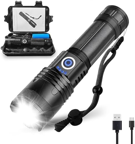 Flashlight Rechargeable 5 Modes of 10000 High Lumen,IPX6 Waterproof Flashlight,LED Flashlight Ultra Bright,Portable Flashlight for Outdoor Activities Such as Camping,Cycling,Mountain