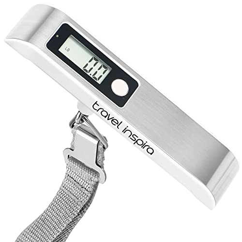 travel inspira Luggage Scale, Portable Digital Hanging Baggage Scale for Travel, Suitcase Weight Scale with Rubber Paint, 110 Pounds, Battery Included - Blue