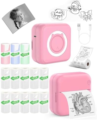 Label Maker - Mini Portable Sticker Printer with 13 Rolls Self-Adhesive Thermal Papers, Labeller Machine for Home Office Study Business Texts Journal, Blue