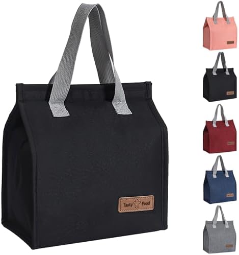 Lunch Bags for Women Men, Reusable Insulated Leakproof Lunch Box Bag for Adult Kids, Small Cooler Bag for Work School Picnic Travel (Black)