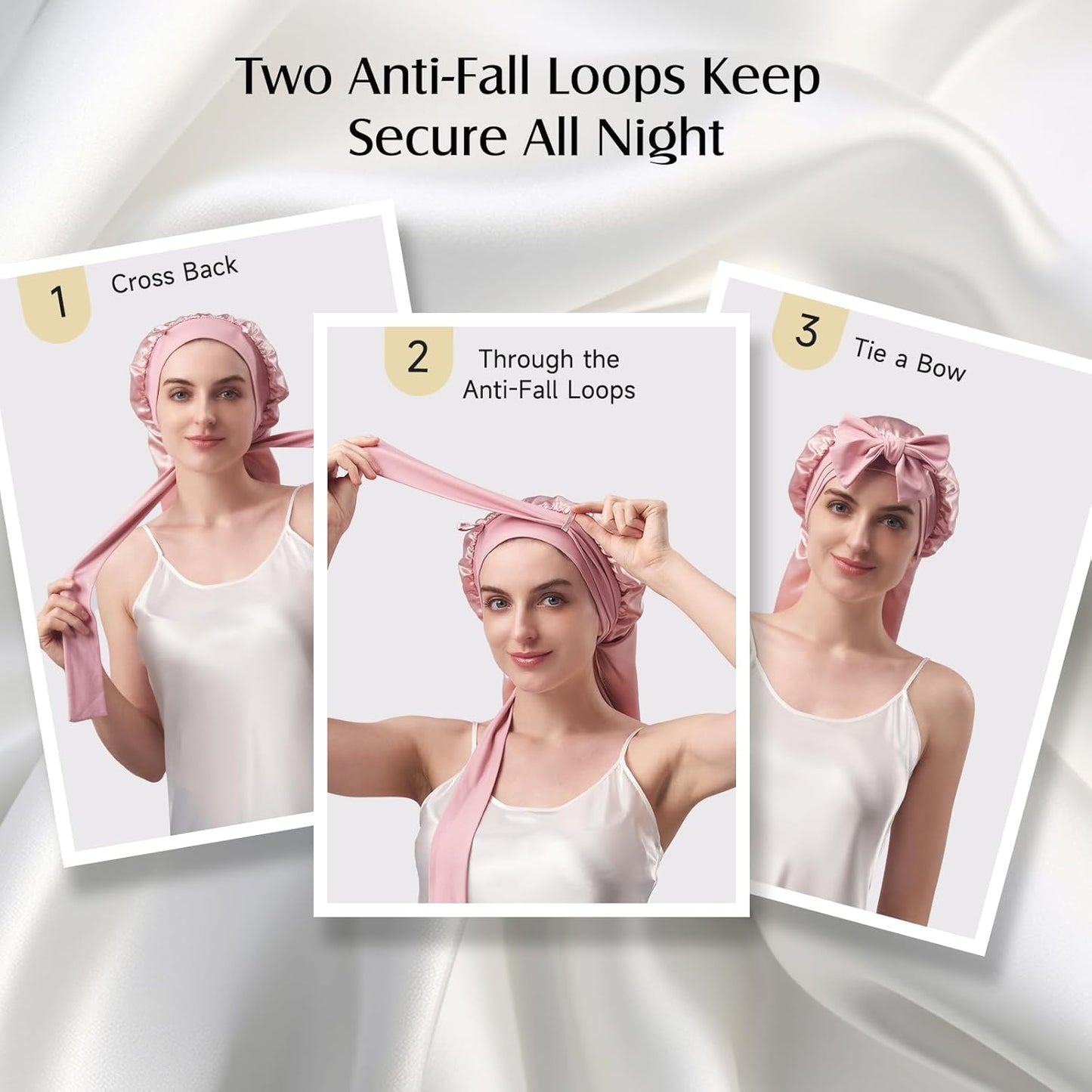 YFONG 22 Momme 100% Mulberry Silk Bonnet for Sleeping Women Long Hair, Double-Layered Silk Hair Bonnet with Elastic Tie Band, Extra Long Sleep Cap for Braids Curly Hair Care, 1Pc, Pink