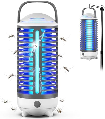 Bug Zapper Outdoor, Rechargeable Mosquito Zapper Indoor with LED Light, Portable IP66 Waterproof 3600mAh Electric Fly Zapper with Hook for Home, Garden, Patio, Backyard - Black