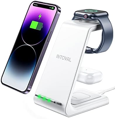 Intoval Wireless Charging Station,3 in 1 Charger for Apple iPhone/iWatch/Airpods,iPhone16,15,14,13,12,11 (Pro,Pro Max)/XS/XR/XS,iWatch10/9/8/Ultra2/1/7/6/SE/5/4/3/2,Airpods Pro2/Pro/3/4 (A3,Black)