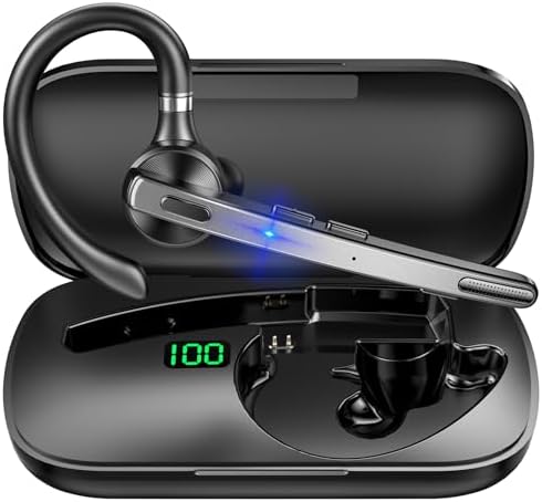 Bluetooth Headset V5.1, Wireless Headset with 500mAh Charging Case ENC Noise Cancelling Microphone, Bluetooth Earpiece 72H Talk Hands-Free Headphones for Cell Phone Office Business Driving (M51)