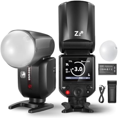 NEEWER Z2-N 2.4G TTL Round Head Flash Speedlite Compatible with Nikon Cameras, 76Ws 1/8000s HSS with Diffuser, 2 Modeling Lamps, Upgraded UI, TTL/M Toggle Key, 3000mAh Battery, 600 Full Power Flash