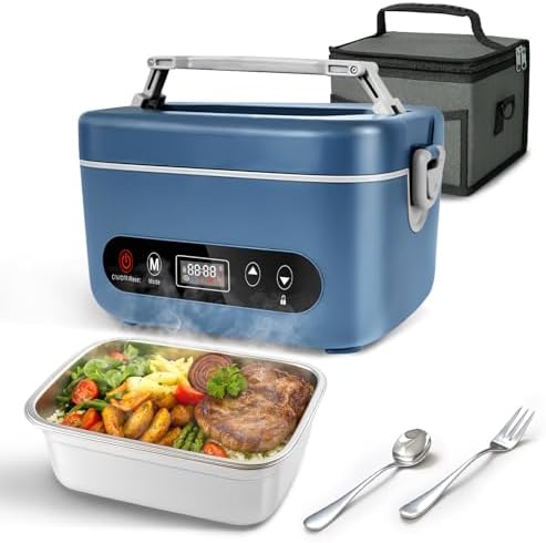 Cordless Electric Lunch Box,100W Self Heating Lunch Box,5 Cups Heated Lunch Box for Men,Multi-Mode Automatic Heating,Suitable for Office/Outdoor Use,Comes with an Insulated Bag and Utensils