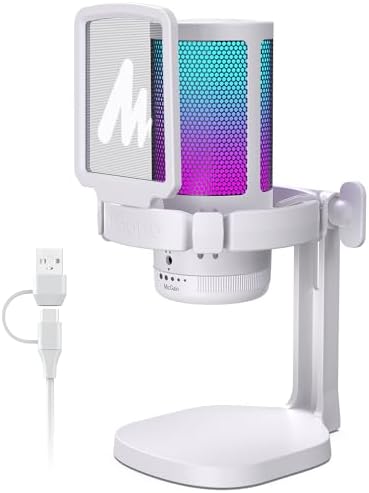 MAONO Gaming USB Microphone, Noise Cancellation Condenser mic with Mute, Gain, Monitoring, Boom Arm for Streaming, Podcast, Vocal, Twitch, YouTube, Discord, PC, Computer, PS4, PS5, Mac, DGM20S