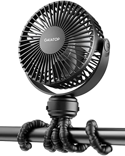 Gaiatop Mini Portable Pram Fan, Rechargeable Small Clip on Fan for Stroller, Detachable 3 Speed 360 Degree Rotate Flexible Tripod Handheld Desk Cooling Car Seat Crib Treadmill Travel Black