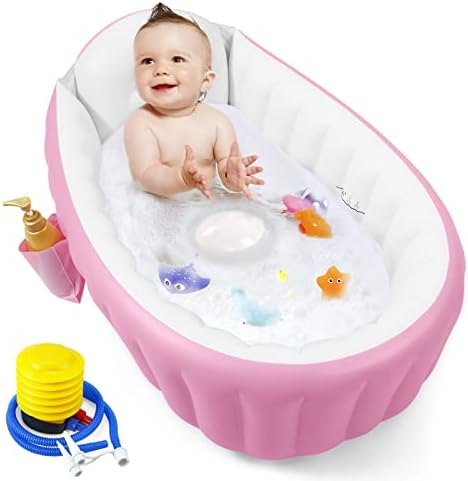 PandaEar Inflatable Baby Bathtub, Portable Travel Baby Bath Tub Toddler Bathtub with Air Pump, Foldable Non-Slip Shower Basin Mini Air Swimming Pool for Newborn (Blue)
