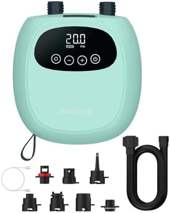 dwndpump Electric Paddle Board Pump, Rechargeable 20 PSI SUP Pump, Dual-Stage Inflation and Deflation Sup Air Pump, Electric Pump for Kayaks, Wind Wings, SUPs