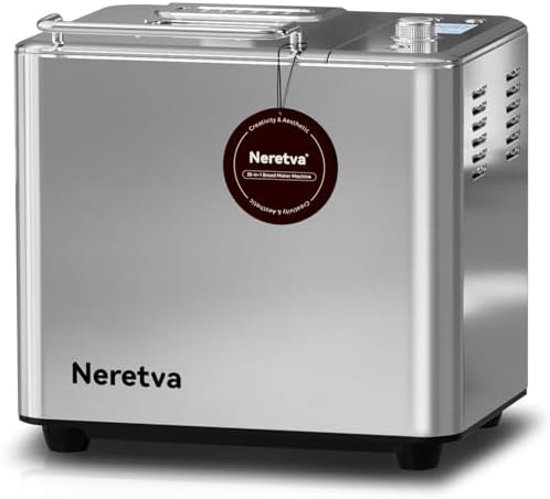 Neretva Bread Maker, 20-in-1 2LB Bread Machine Dual Heater & Nonstick Ceramic Pan Bread Makers Machine All Metal Compact for Gluten Free/Dough Maker/Meat Floss/Jam/Yogurt/Breadmaker Recipe-Light Green