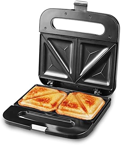 Elite Gourmet ESM-2207SS# Stainless Steel Sandwich Panini Maker Grilled Cheese Machine Tuna Melt Omelets Non-stick Cooking Surface, 2 Slice, 750 Watts, Stainless Steel