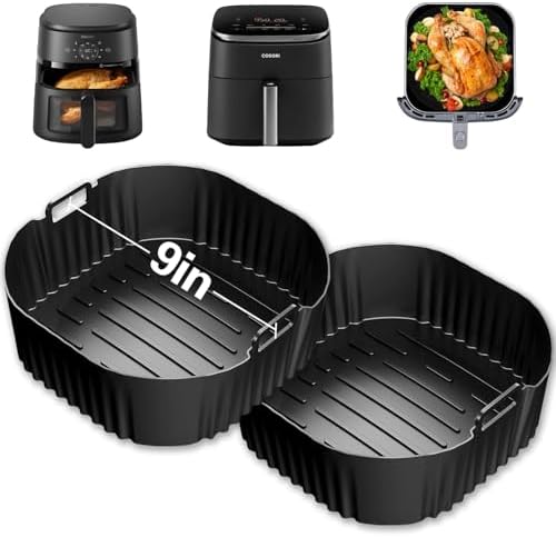 Silicone Air Fryer Liner, 3 PCS 9 Inch Square Air Fryer Basket Liners,Silicone Tray, Air Fryer Inserts for 6 to 9 QT, Reusable Air Fryer Accessories for Cosori Philips Ninja Oven Microwave