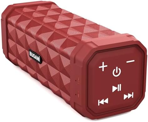 M99 Bluetooth Speaker, BUGANI Wireless Portable Speaker Stereo Sound, IPX5 Speaker, Built-in Microphone 24H Play, Bluetooth 5.0, USB-C Charging, Outdoor Speaker Suitable for Home Hiking, Red