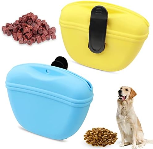 Silicone Dog Treat Pouch 2pcs, MGKSHADOW Treat Pouch Dog Training with Clip and Magnetic Closure, Dog Treat Bag for Dog Walks(Yellow & Blue)