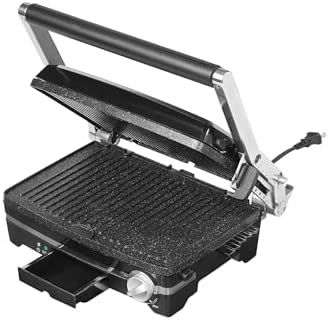 Starfrit The Rock Panini Press - Rock.Tec Non-Stick Reversible Plate - Opens 180 Degrees - Adjustable Temperate Control