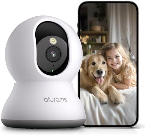 blurams Security Camera, 2K Indoor Camera 360-degree Pet Camera for Home Security w/ Motion Tracking, Phone App, 2-Way Audio, IR Night Vision, Siren, Works with Alexa & Google Assistant,White