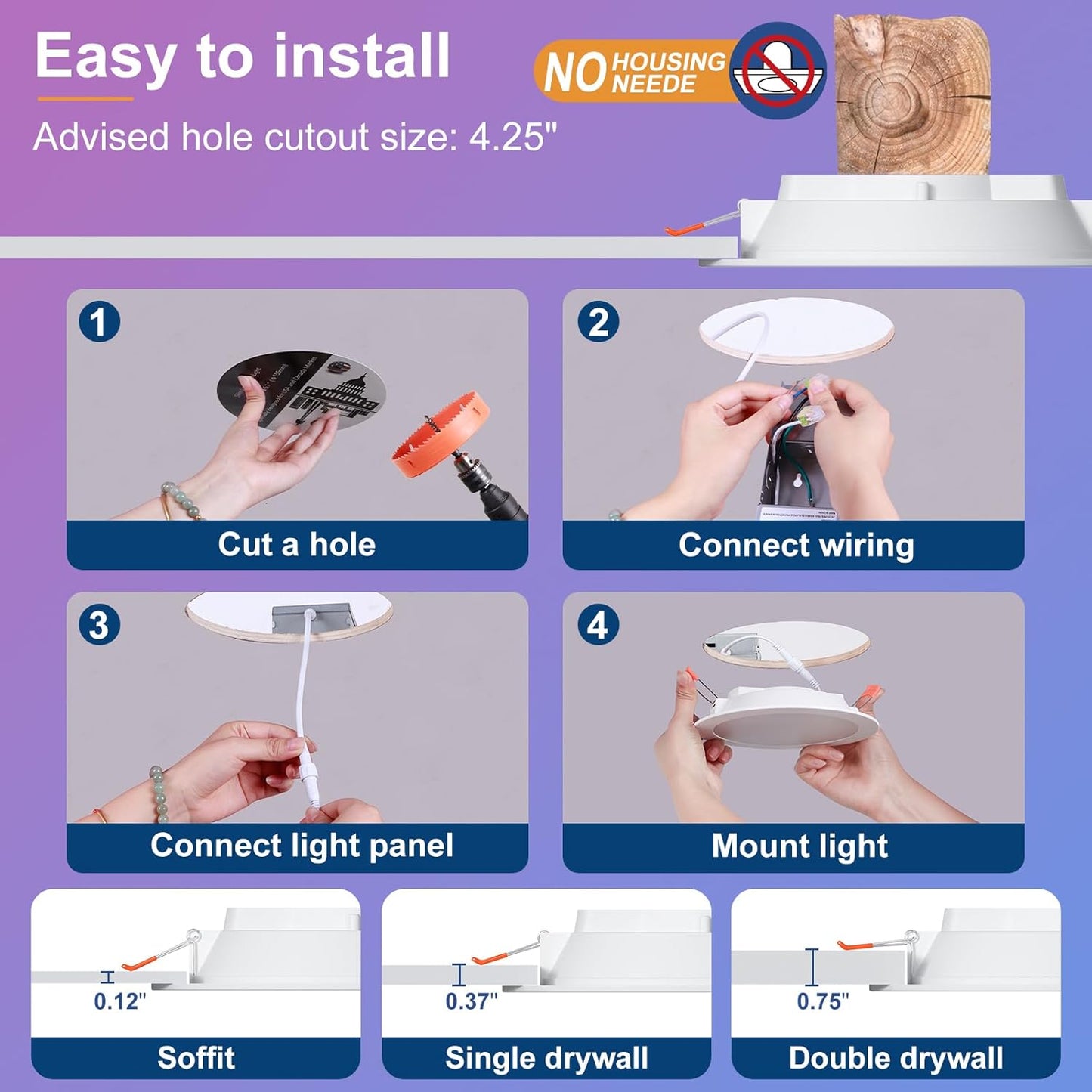 Smart Recessed Lighting 4 Inch RGBCW Color Changing 12W LED Downlight with Junction Box,1080 Lumen Recessed Ceiling Light Compatible with Alexa,Dimmable by Bluetooth Control -12Pack