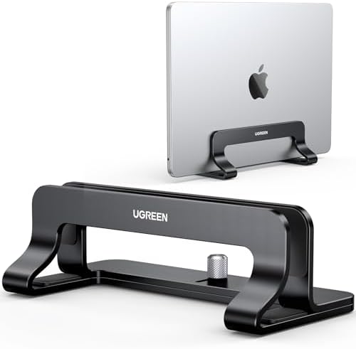UGREEN Vertical Laptop Stand Holder Mount for Desk, Riser Adjustable Aluminum Compatible with MacBook Pro Air, Ideapad, Surface Book, Chromebook Up to 15.6inch, Grey
