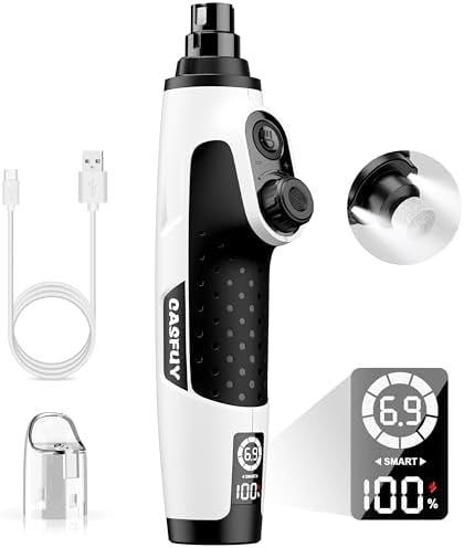 Casfuy Smart 6 Speed Dog Nail Grinder - Pet Nail Grinder with 2 LED Lights Super Quiet Rechargeable Electric Dog Nail Trimmer File Toenail Grinder for Large Medium Small Dogs (Red)