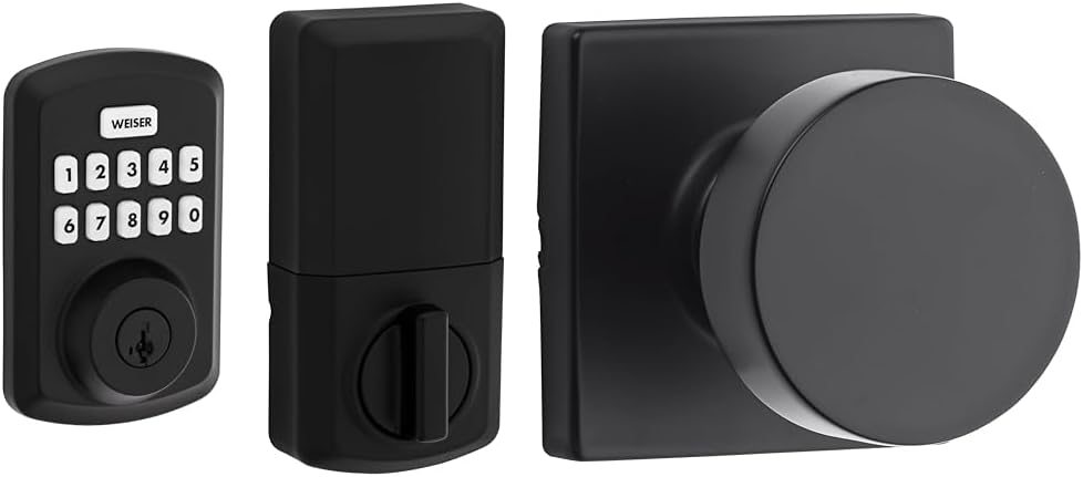 Weiser Powerbolt 3 Matte Black Keyless Entry Door Lock/Deadbolt Lock, 10-Button Keypad Door Lock with Auto Lock and 12-Month Battery Life, Electronic Door Locks for Front Door, Home Décor