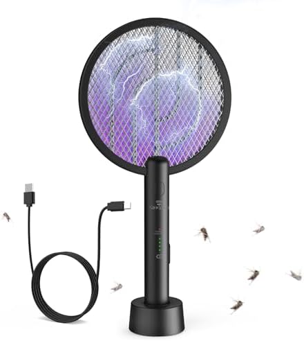 Gooqand Bug Zapper Racket, 2 in 1 Electric Fly Swatte with 3 Layer Safety Mesh, 4000V Fly Zapper with USB Rechargeable, Indoor Outdoor Fly Racket for Bedroom, Kitchen, Camping