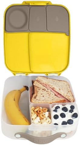 b.box 5-Compartment bento Style Lunch Box for Kids, Toddlers, Childrens, BPA-Free Food Storage Container with Cooler Pack, ON-The-GO Food Box with Handles Included Custom Divider, Lemon Twist
