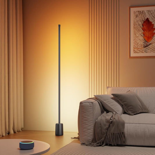 Ailofy Corner Floor Lamp, 1500lm RGBW Corner Lamp Work with Alexa & Google Assistant, 16 Million DIY Colors, Sync with Music, App Control, Modern LED Floor Lamp for Living Room & Bedroom, Black