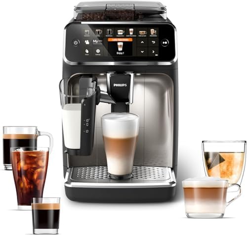PHILIPS 5500 Series Fully Automatic Espresso Machine - LatteGo Milk System, 20 Coffee Varieties, Intuitive Touch Display, SilentBrew, 100% Ceramic Grinder, AquaClean Filter, Grey Chromed (EP5544/90)