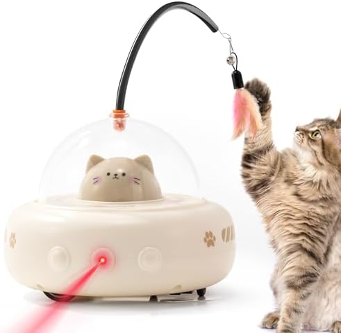 Li & Zhao Cat Laser Toy Automatic - Laser Cat Toys for Indoor Cats 2 in 1 Cat Laser Pointer Toy Interactive Cat Toy Electronic Cat Toy Rechargeable Moving Feather Cat Wand for Bored Cats Kittens