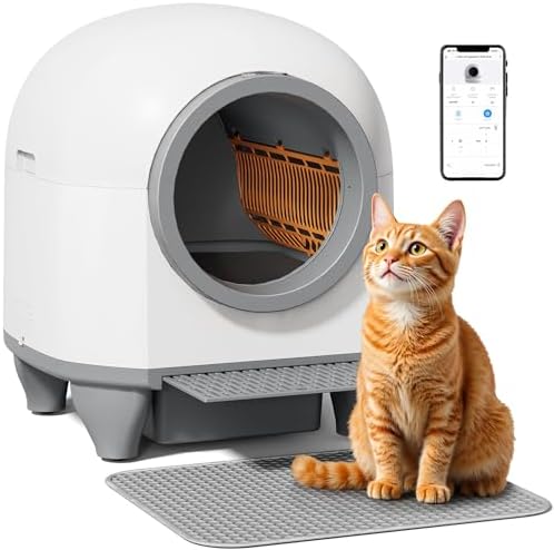 VICTONE Self Cleaning cat Litter Box with App Control Support Safety Protection, 90L Automatic Cat Litter Box for Multiple Cats with A Complimentary Garbage Bag (White) - PuriLite