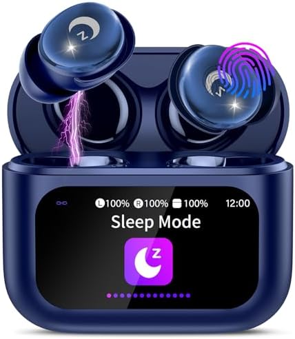 VEKJ Sleep Earbuds, Bluetooth 5.4 Mini Wireless Ear Euds with Multifunctional Touch Screen, 48H Bass Stereo Headphones with Sleep Mode/5 EQ Modes/ENC Noise Cancelling, IPX7 Earphones for iOS Android