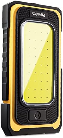 WARSUN Portable Rechargeable Magnetic Work Light, LED Flood Light Waterproof for Outdoor Camping Hiking Emergency Car Repairing (USB + Solar Charging, Yellow)